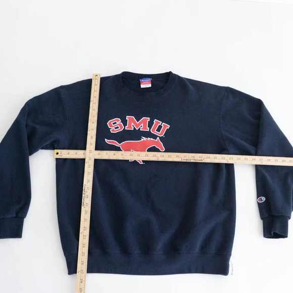 VTG Champion SMU Southern Methodist University Navy Boxy Fit Crew Neck Sweater L - Picture 4 of 11